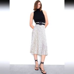 Zara Black and White Polka Dot Midi Skirt